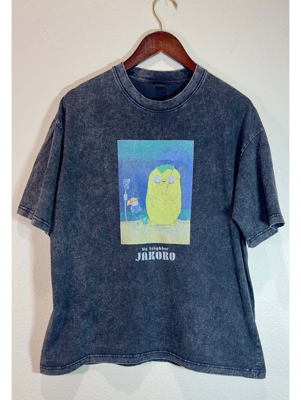 Adventure Time Jake My Neighbor Jakoro Totoro Parody Acid Wash T-Shirt Logo L